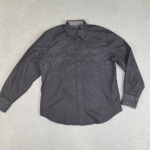 J‎ Campbell Shirt Men’s Large Black Long Sleeve Button Down Embroidered Striped